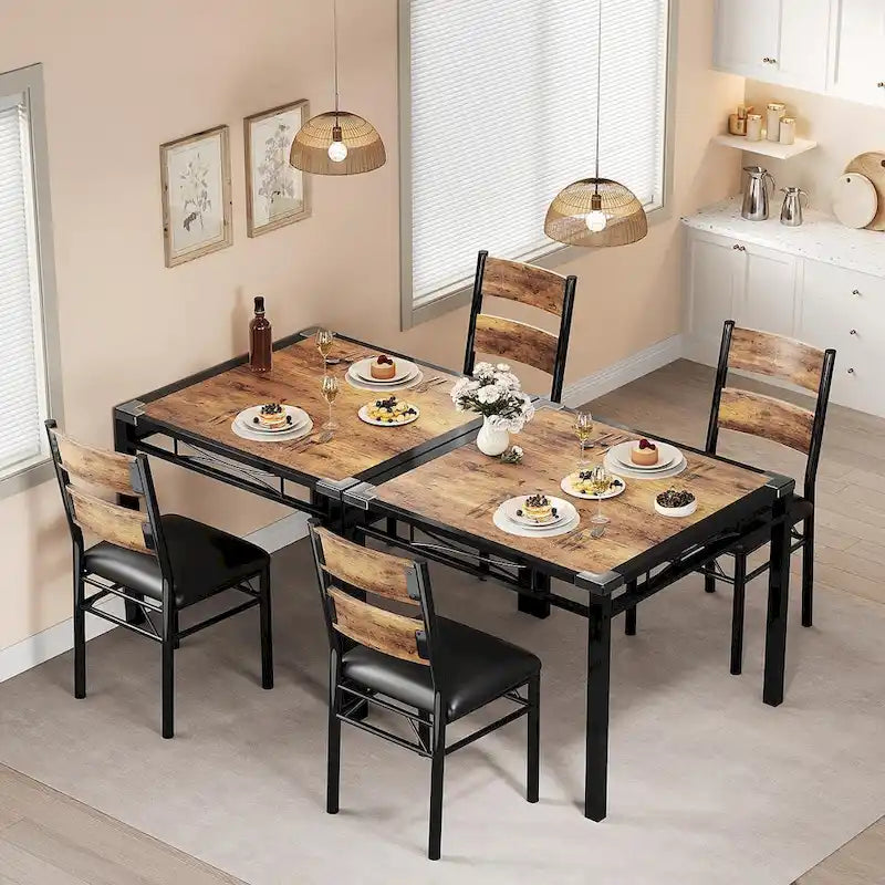 5-Piece Dining Table Set for 4 – Space-Saving Kitchen Set with Upholstered Chairs 13