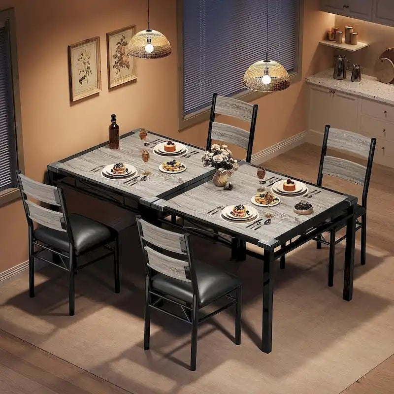 Wooden Dining Table Set with Upholstered Chairs for Kitchen 19