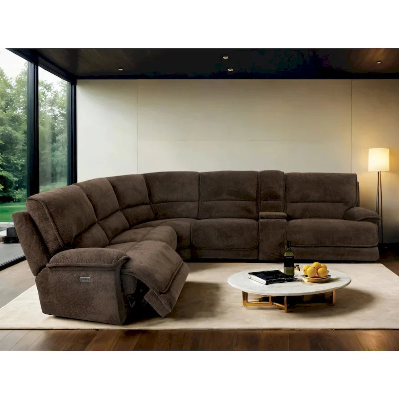Renic Modern Dark Brown Reclining Sectional Sofa with Console and USB Ports by Furniture of America 1