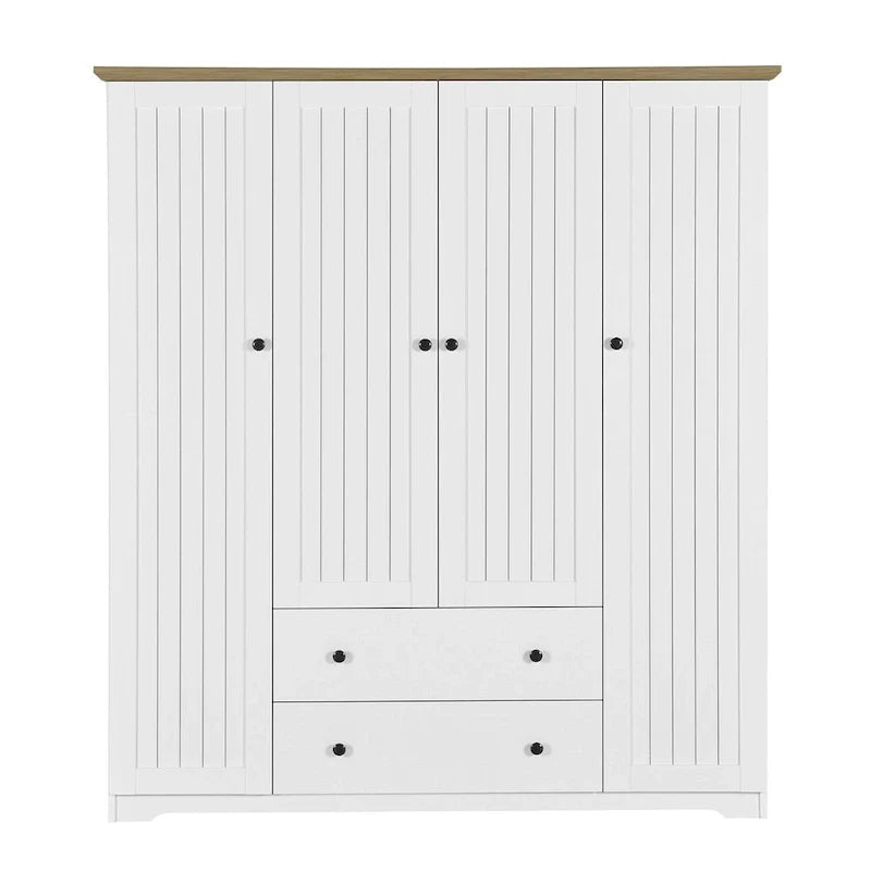 Freestanding 4-Door Wardrobe Armoire with 2 Drawers and Hanging Rods for Clothes Storage 8