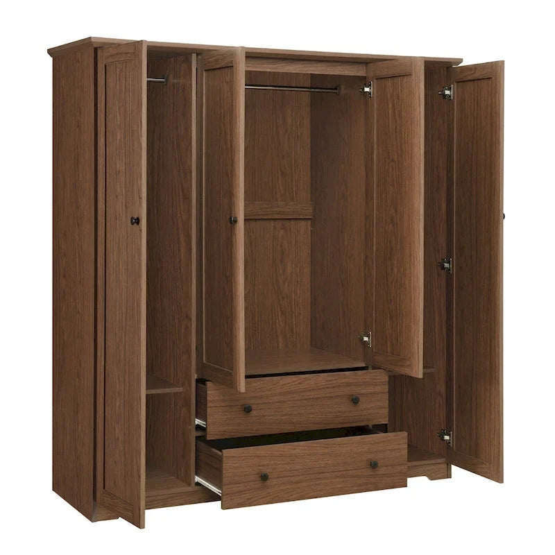Freestanding 4-Door Wardrobe Armoire with 2 Drawers and Hanging Rods for Clothes Storage 20