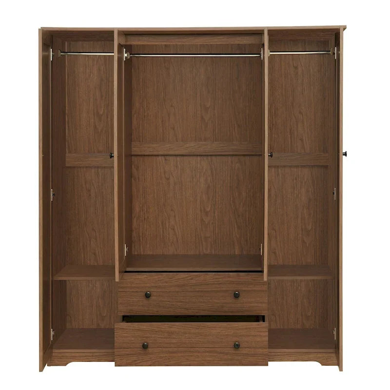 Freestanding 4-Door Wardrobe Armoire with 2 Drawers and Hanging Rods for Clothes Storage 21
