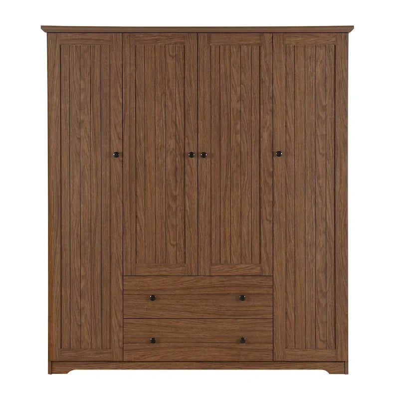 Freestanding 4-Door Wardrobe Armoire with 2 Drawers and Hanging Rods for Clothes Storage 24
