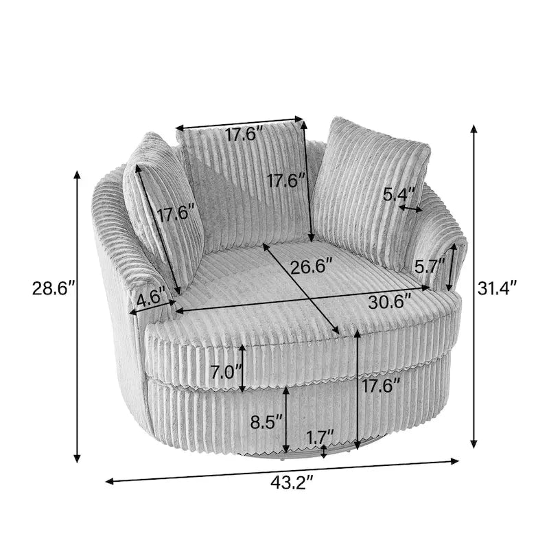 Set of 2 Oversized 43" Plush Corduroy Swivel Barrel Chairs with Cushions 7