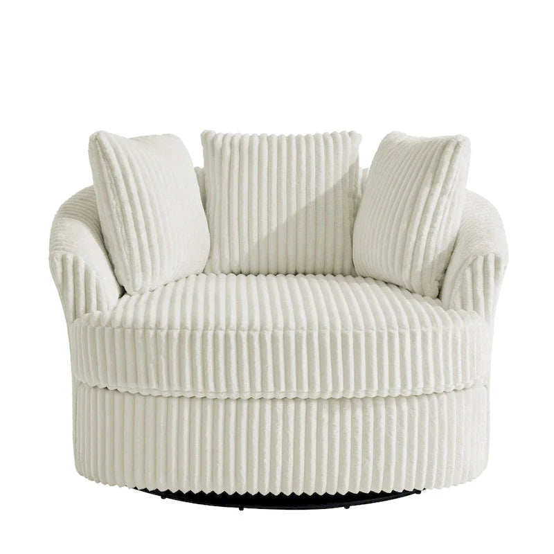 Set of 2 Oversized 43" Plush Corduroy Swivel Barrel Chairs with Cushions 9