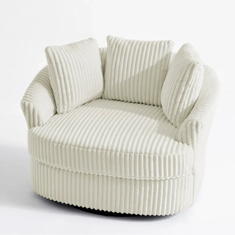 Set of 2 Oversized 43" Plush Corduroy Swivel Barrel Chairs with Cushions 10