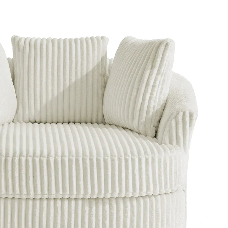 Set of 2 Oversized 43" Plush Corduroy Swivel Barrel Chairs with Cushions 12