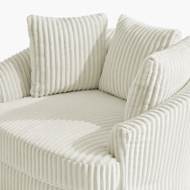 Set of 2 Oversized 43" Plush Corduroy Swivel Barrel Chairs with Cushions 13