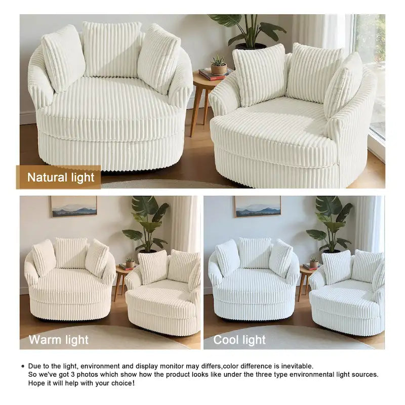 Set of 2 Oversized 43" Plush Corduroy Swivel Barrel Chairs with Cushions 18