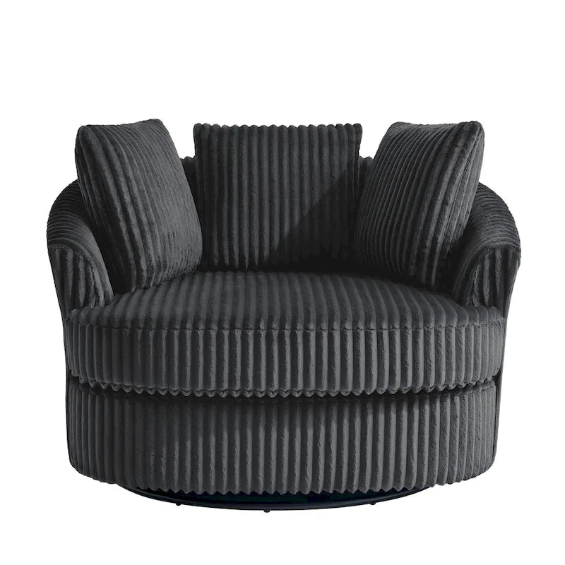 Set of 2 Oversized 43" Plush Corduroy Swivel Barrel Chairs with Cushions 21
