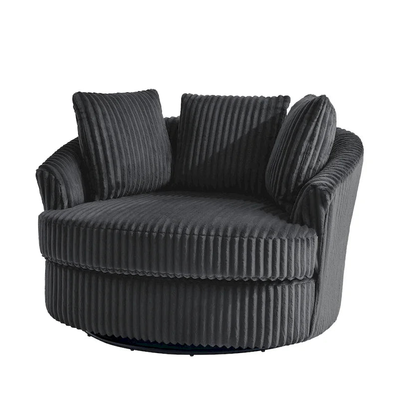 Set of 2 Oversized 43" Plush Corduroy Swivel Barrel Chairs with Cushions 22