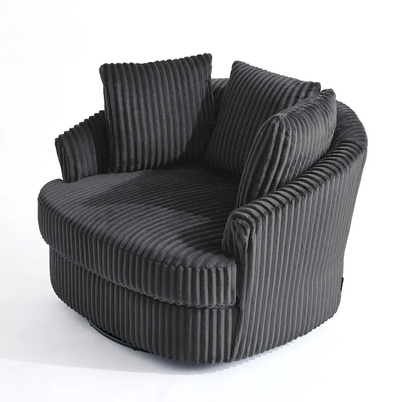 Set of 2 Oversized 43" Plush Corduroy Swivel Barrel Chairs with Cushions 23