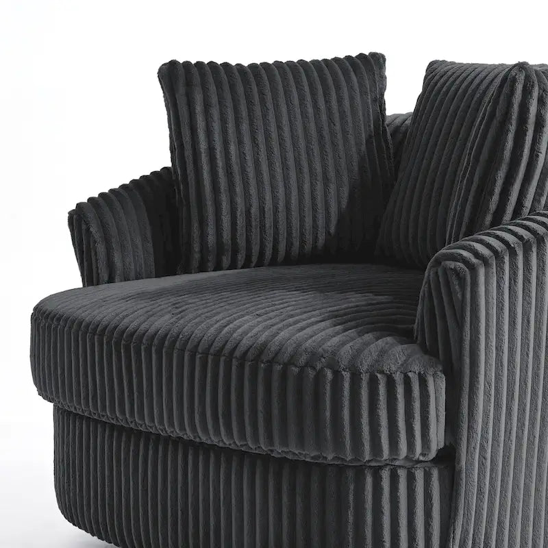 Set of 2 Oversized 43" Plush Corduroy Swivel Barrel Chairs with Cushions 26
