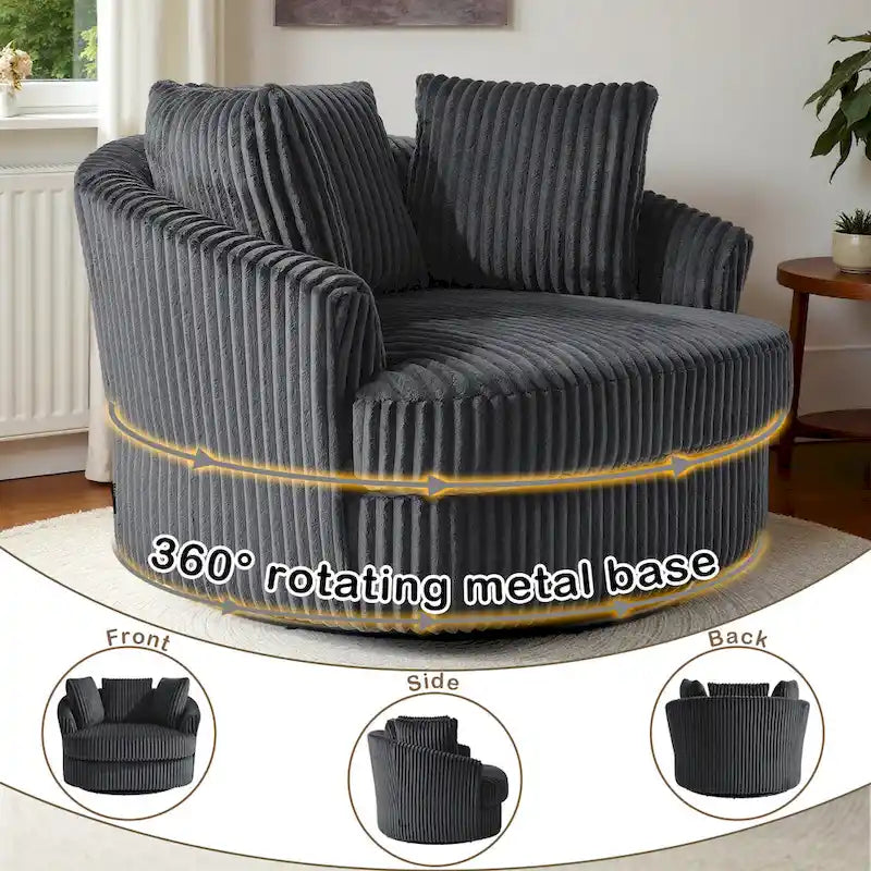 Set of 2 Oversized 43" Plush Corduroy Swivel Barrel Chairs with Cushions 28