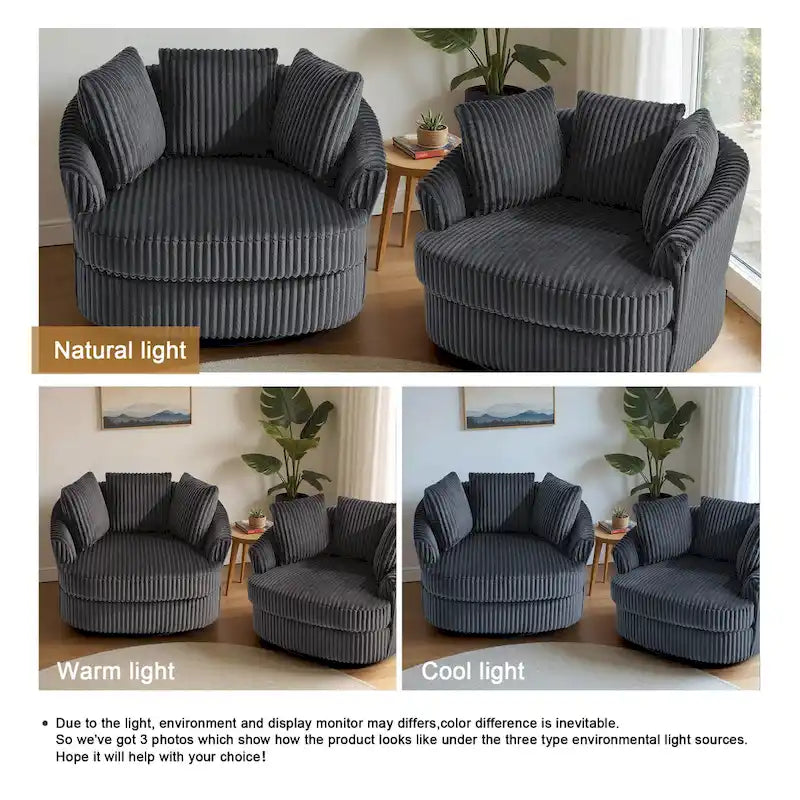 Set of 2 Oversized 43" Plush Corduroy Swivel Barrel Chairs with Cushions 30
