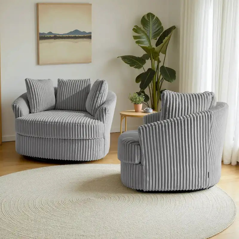 Set of 2 Oversized 43" Plush Corduroy Swivel Barrel Chairs with Cushions 32
