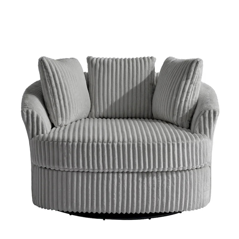 Set of 2 Oversized 43" Plush Corduroy Swivel Barrel Chairs with Cushions 33