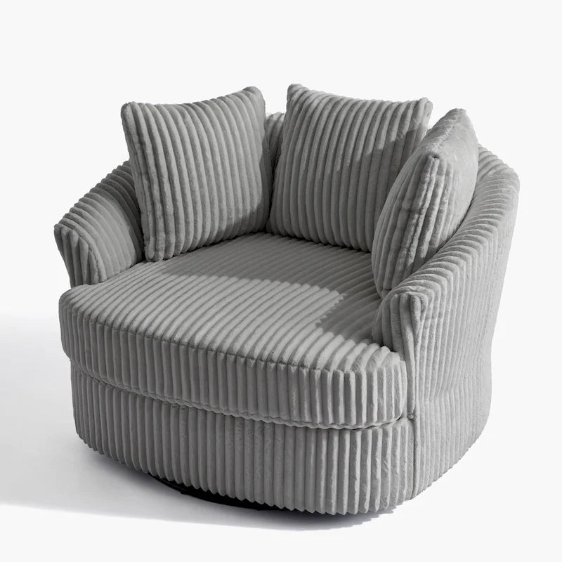 Set of 2 Oversized 43" Plush Corduroy Swivel Barrel Chairs with Cushions 34