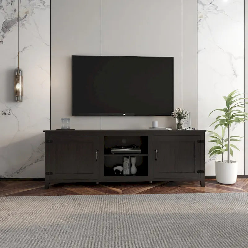 Versatile Industrial TV Stand with 2 Cabinets and 4 Shelves for Living Rooms, Bedrooms, and Playrooms 1