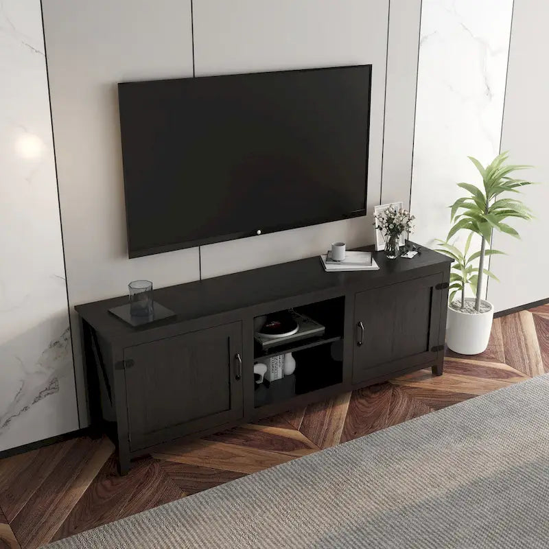 Versatile Industrial TV Stand with 2 Cabinets and 4 Shelves for Living Rooms, Bedrooms, and Playrooms 2