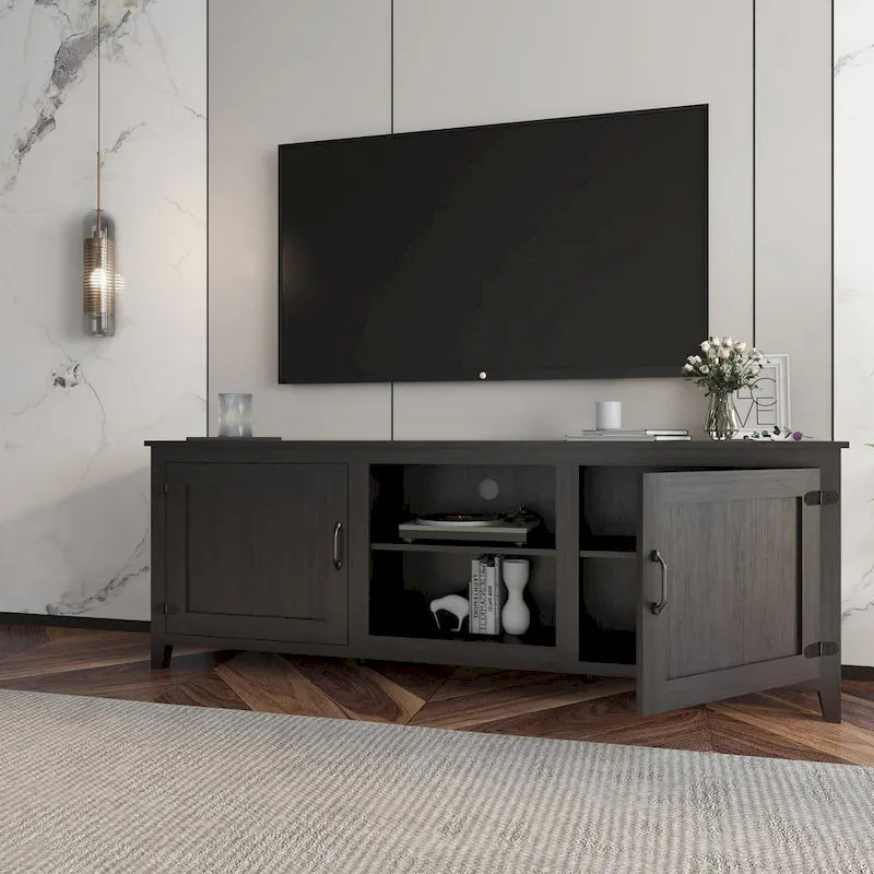 Versatile Industrial TV Stand with 2 Cabinets and 4 Shelves for Living Rooms, Bedrooms, and Playrooms 5