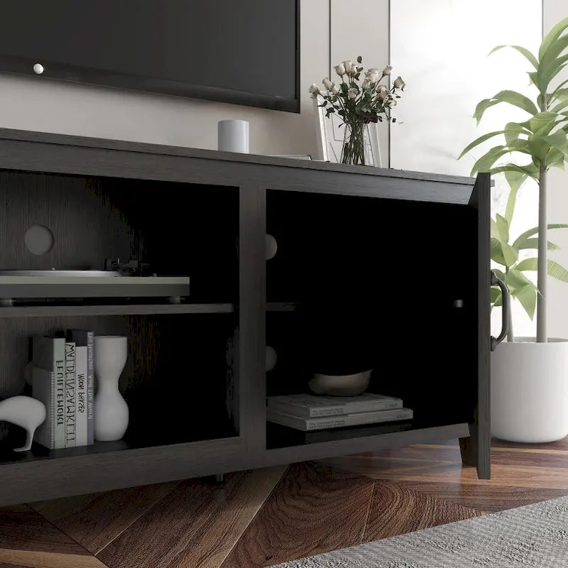Versatile Industrial TV Stand with 2 Cabinets and 4 Shelves for Living Rooms, Bedrooms, and Playrooms 7