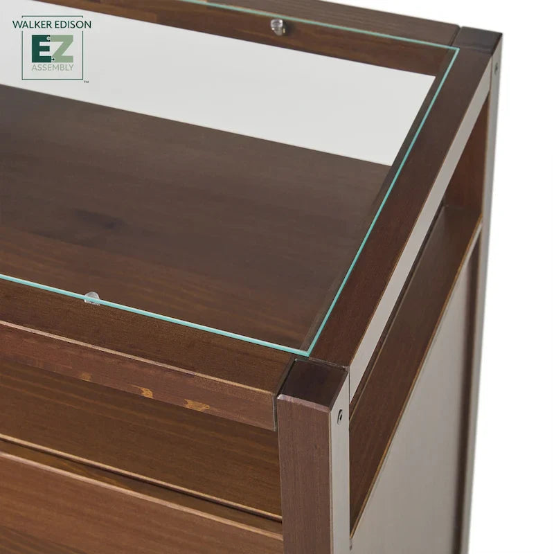 Wood Dresser with Glass Top and 6 Drawers Storage Cabinet 5