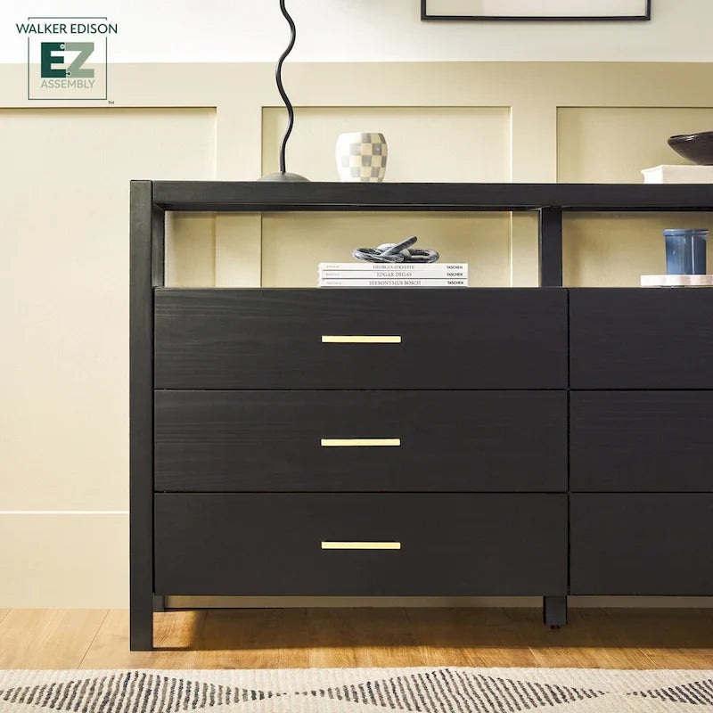 Wood Dresser with Glass Top and 6 Drawers Storage Cabinet 9