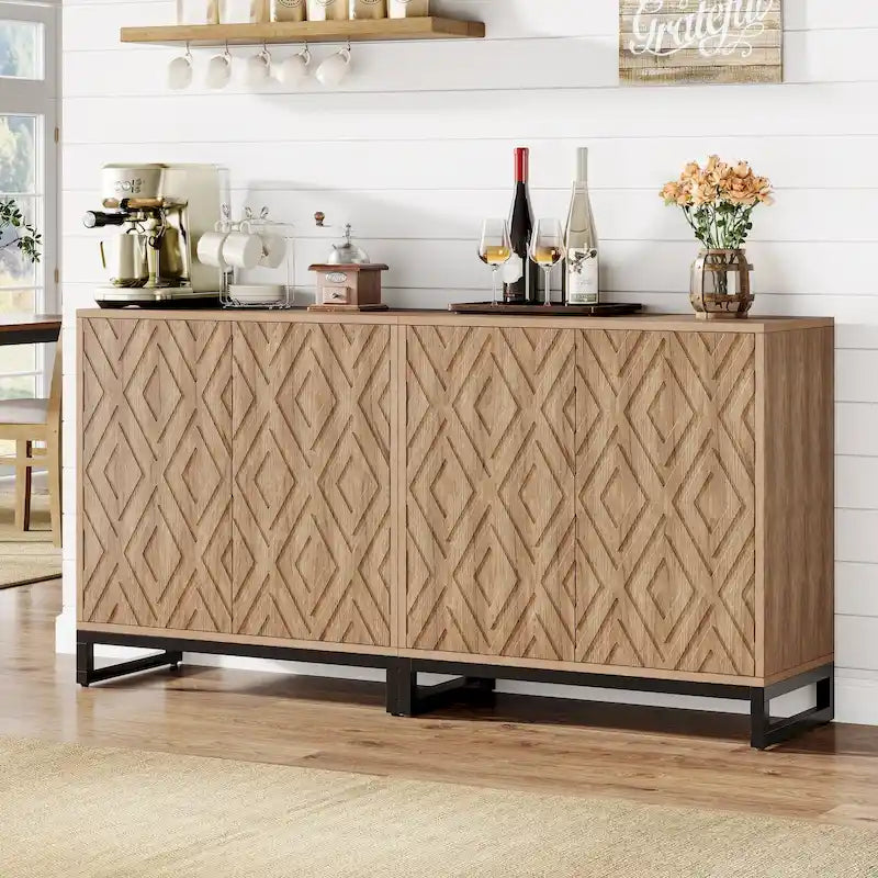 57.5-Inch Farmhouse Style Buffet Cabinet with Doors for Kitchen Storage 16