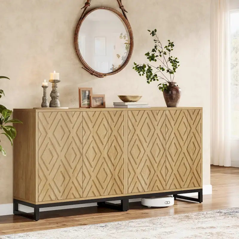 57.5-Inch Farmhouse Style Buffet Cabinet with Doors for Kitchen Storage 4