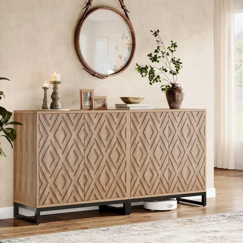 57.5-Inch Farmhouse Style Buffet Cabinet with Doors for Kitchen Storage 8