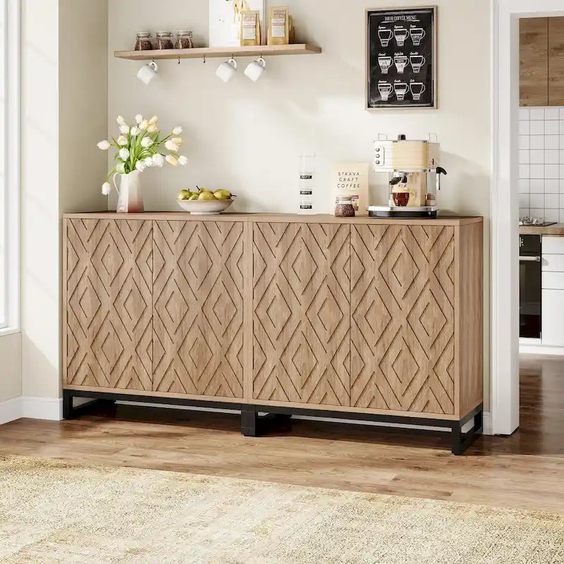 57.5-Inch Farmhouse Style Buffet Cabinet with Doors for Kitchen Storage 9