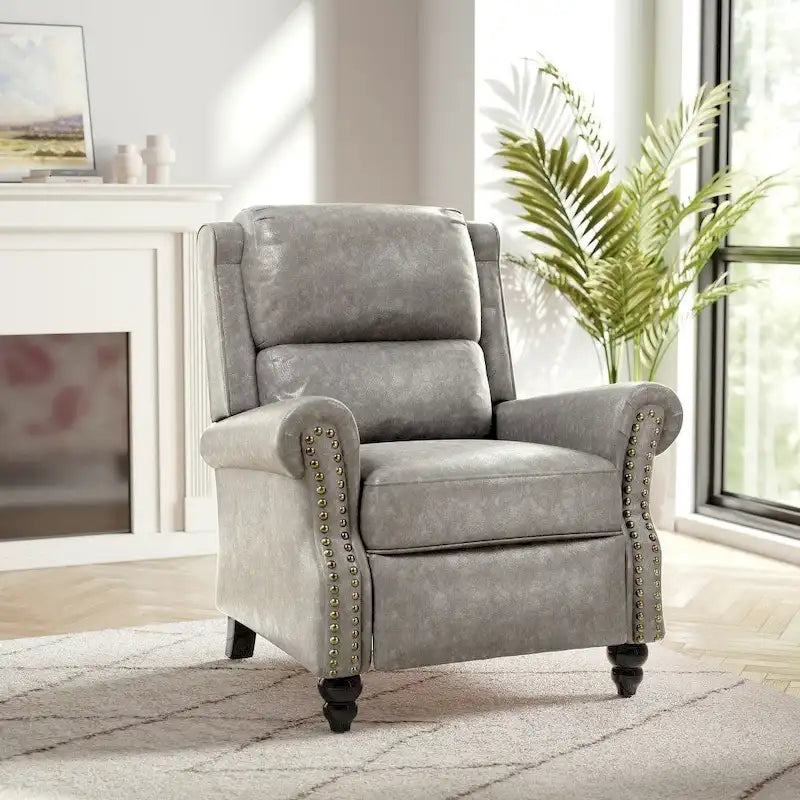 Nail-Head Trimmed Pushback Recliner with Padded Seat 4
