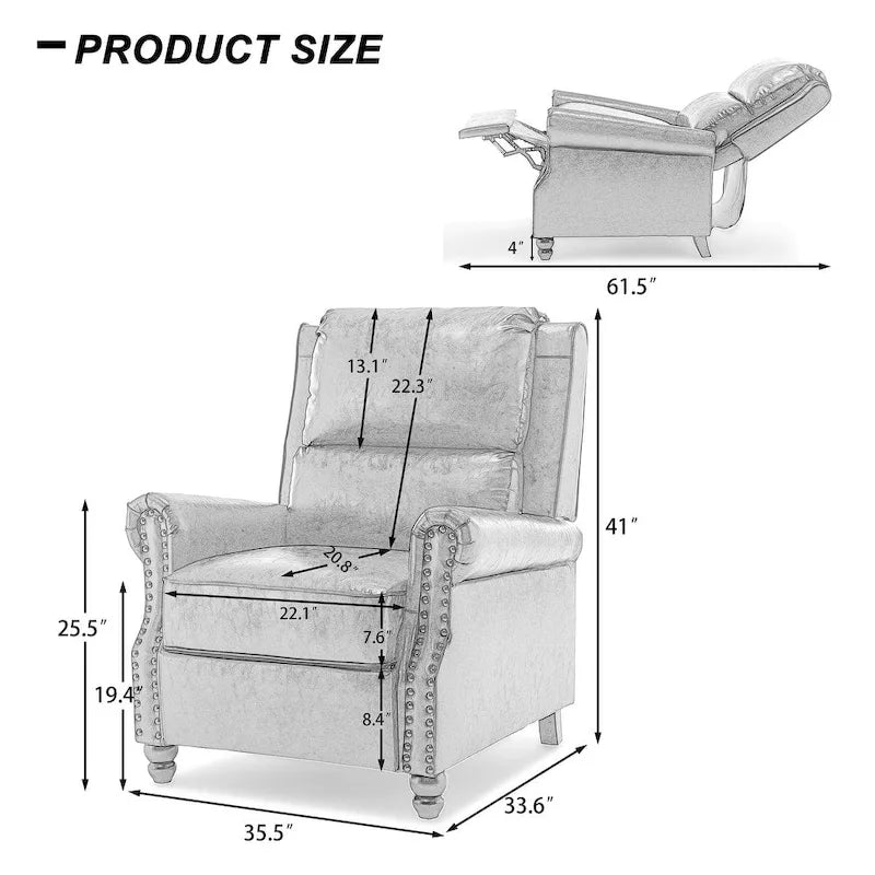 Nail-Head Trimmed Pushback Recliner with Padded Seat 6