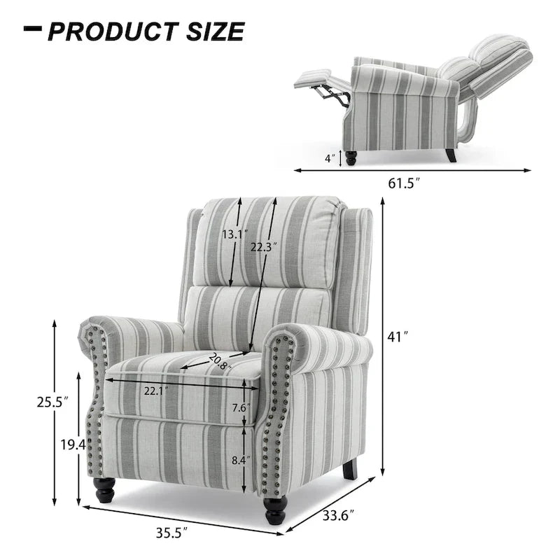 Nail-Head Trimmed Pushback Recliner with Padded Seat 15