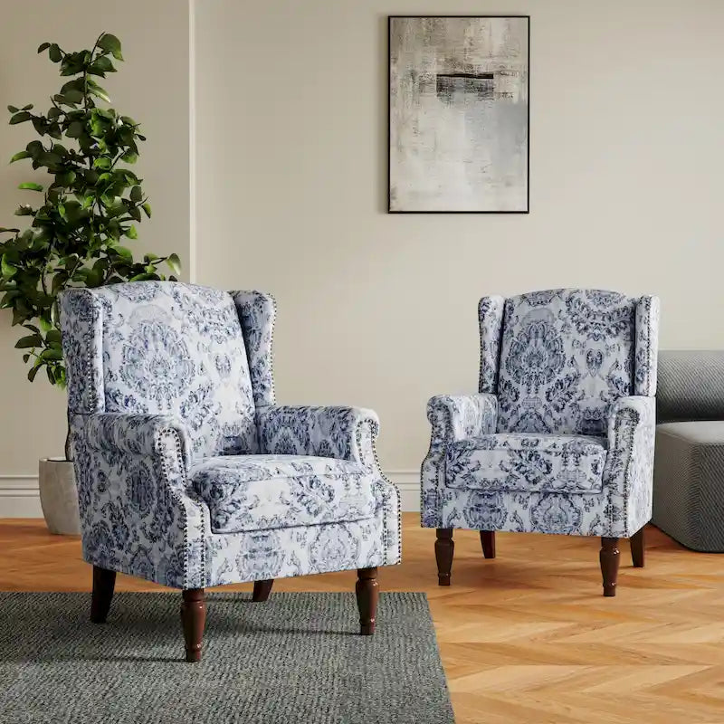 Pair of Stylish Upholstered Accent Chairs with Patterns for Living Room 36