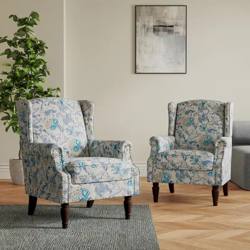 Pair of Stylish Upholstered Accent Chairs with Patterns for Living Room 38