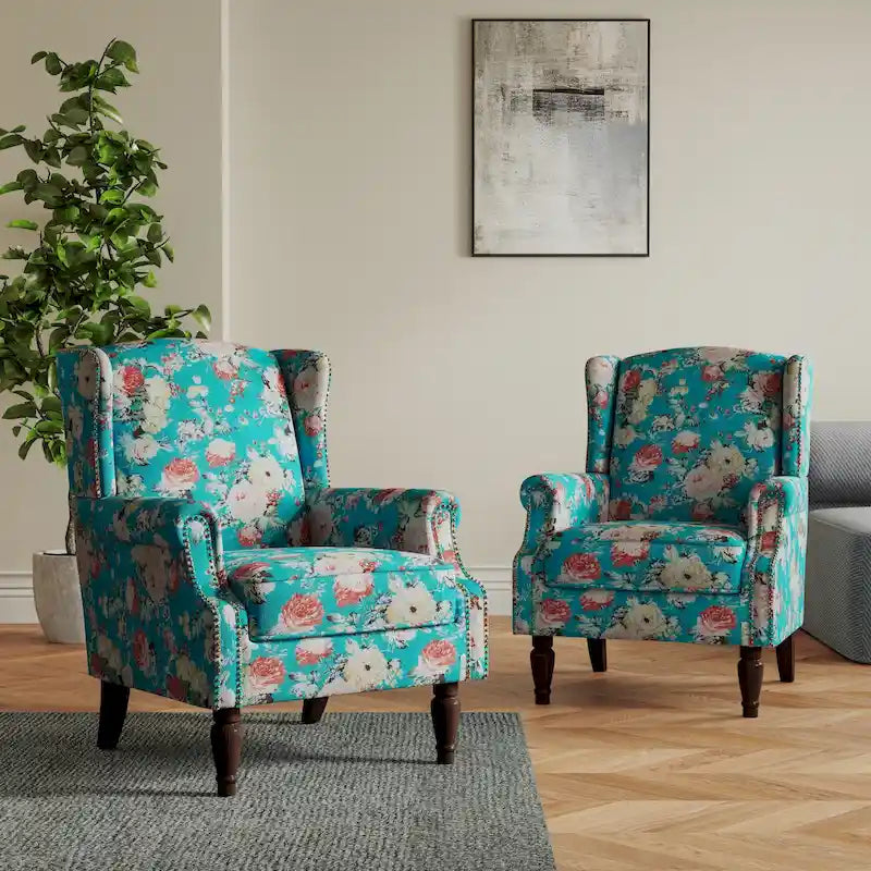 Pair of Stylish Upholstered Accent Chairs with Patterns for Living Room 39