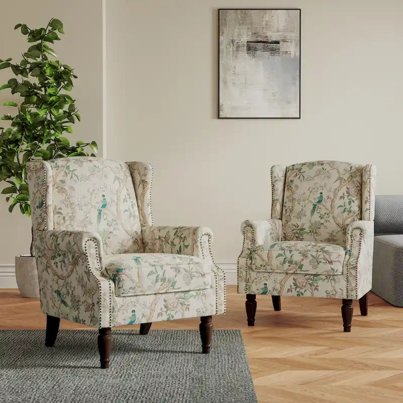 Pair of Stylish Upholstered Accent Chairs with Patterns for Living Room 42