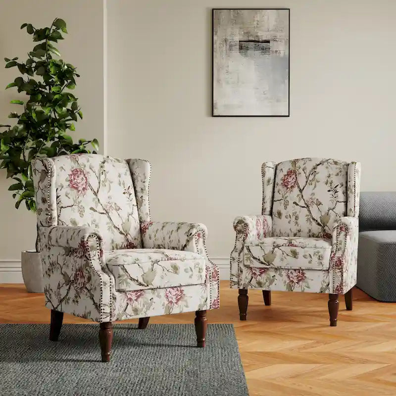 Pair of Stylish Upholstered Accent Chairs with Patterns for Living Room 45