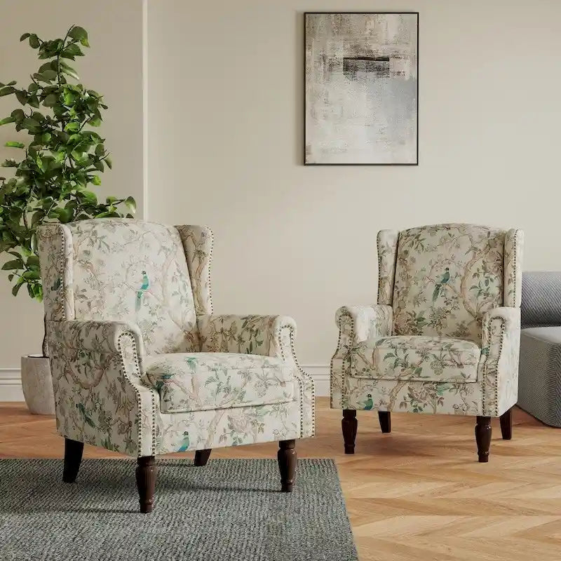 Pair of Stylish Upholstered Accent Chairs with Patterns for Living Room