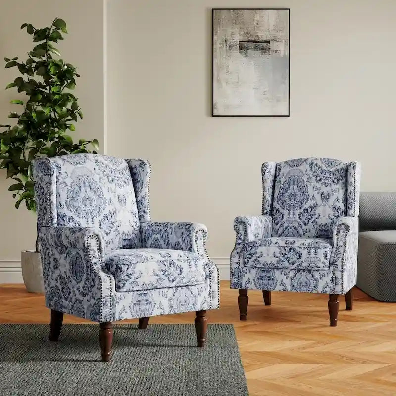 Pair of Stylish Upholstered Accent Chairs with Patterns for Living Room