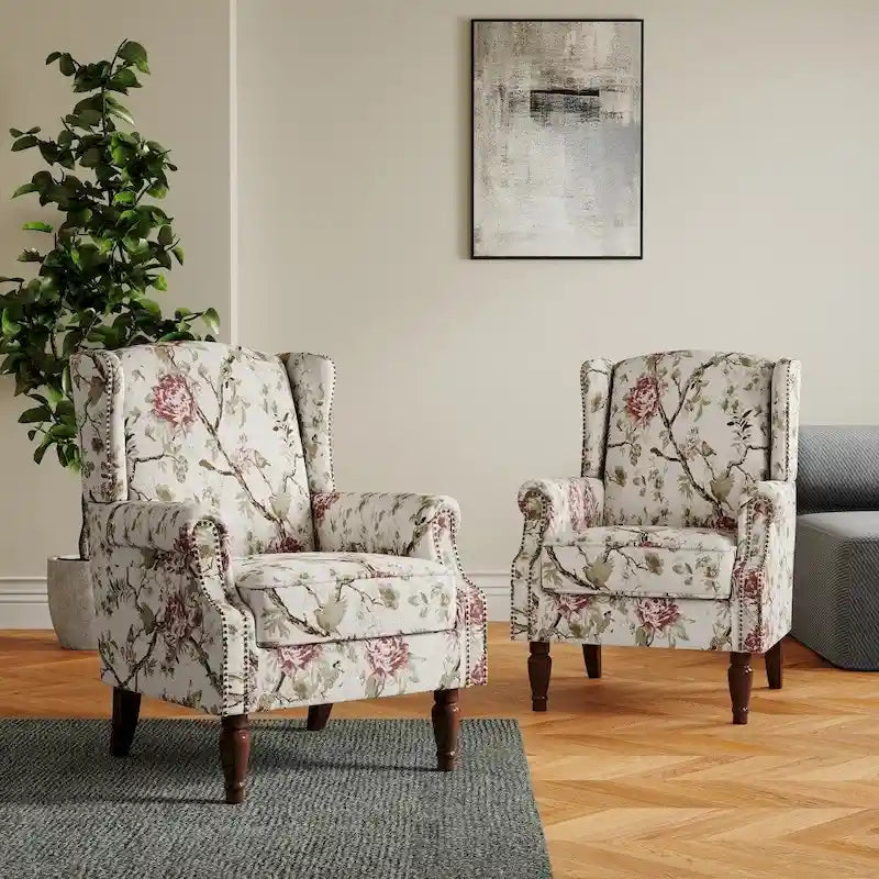 Pair of Stylish Upholstered Accent Chairs with Patterns for Living Room 3