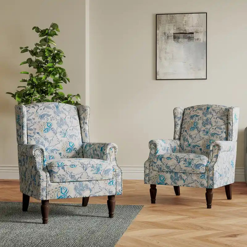 Pair of Stylish Upholstered Accent Chairs with Patterns for Living Room 7