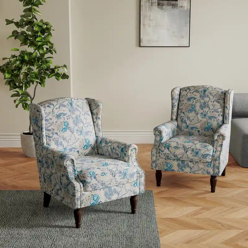 Pair of Stylish Upholstered Accent Chairs with Patterns for Living Room 8