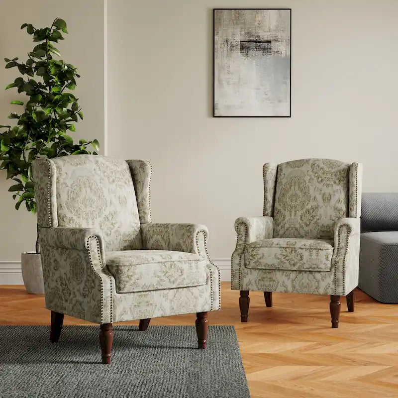 Pair of Stylish Upholstered Accent Chairs with Patterns for Living Room 23