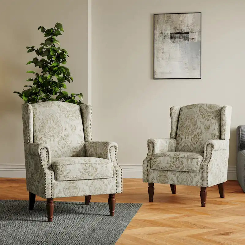 Pair of Stylish Upholstered Accent Chairs with Patterns for Living Room 24
