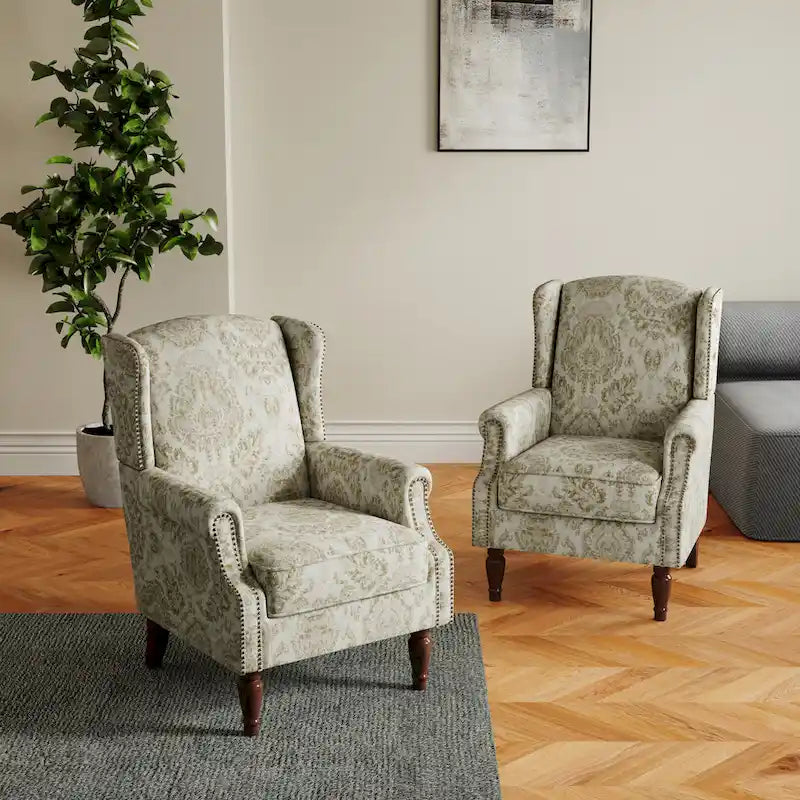 Pair of Stylish Upholstered Accent Chairs with Patterns for Living Room 25