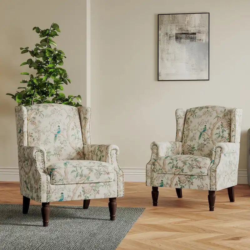 Pair of Stylish Upholstered Accent Chairs with Patterns for Living Room 33