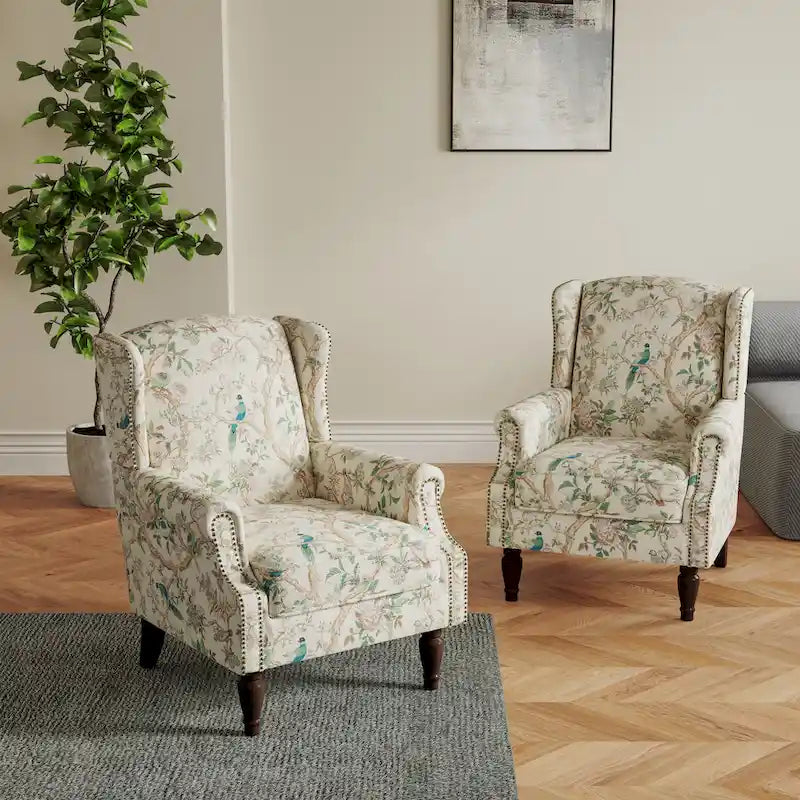 Pair of Stylish Upholstered Accent Chairs with Patterns for Living Room 34